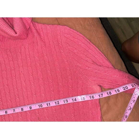 J.Crew Pink Cable Knit Wool Cashmere  Turtleneck Pullover Sweater Women's Size M - Picture 9 of 11
